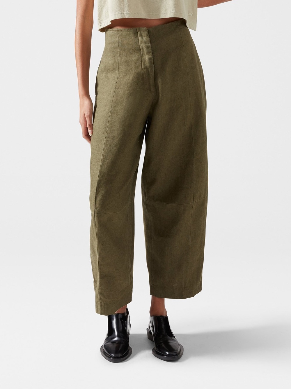 ATM Anthony Thomas Melillo Olive Green 100% Linen Barrel Leg Pants